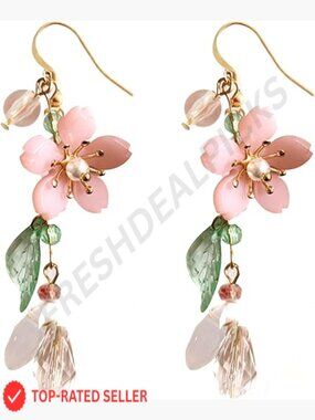 Flower Dangle Earrings Asymmetrical Statement Summer Chic Boho Fairy